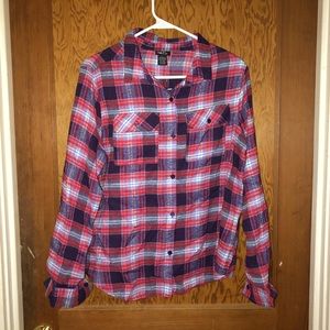 Purple, Red, White Flannel Long Sleeve Shirt